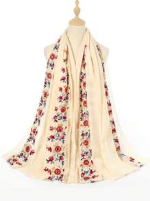 Boho Flower Embroidery Hijab Scarf Casual Outdoor Sunscreen Windproof Beach Towel