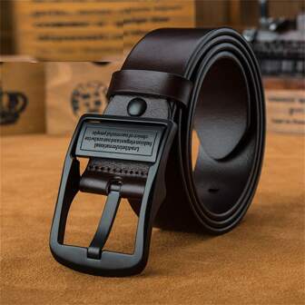 Gun Metal Buckle With Black Brushed Texture, Entire Belt Cut From Genuine Cowhide Leather, Pin Buckle With Punched Holes, Width 3.7cm, Men's Dress Belt, 130cm Summer, School Casual, Business, Boyfriend Husband Father Dad Men Gift, Daily Wear, Fashion, Teen, Outdoor, Vacation, Athletic, Travel, Street, Boho, Vintage Fall, Autumn, Halloween Autumn-Winter Accessories,Suitable For Teens, Youth,Men,Casual, Outdoor, Athletic, Vacation, Graduation Gifts, Birthday, Daily Wear