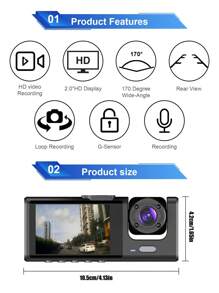 Grabadora para conducir en coche, Cámara para coche de 3 canales de alta definición para vista interior/delantera/trasera con visión nocturna, WDR, G-Sensor, detección de movimiento, pantalla de 2.4 pulgadas, que incluye cámara de respaldo