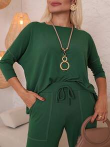 Women Two-Piece Outfits - Màu xanh lá cây đậm - Xem 5