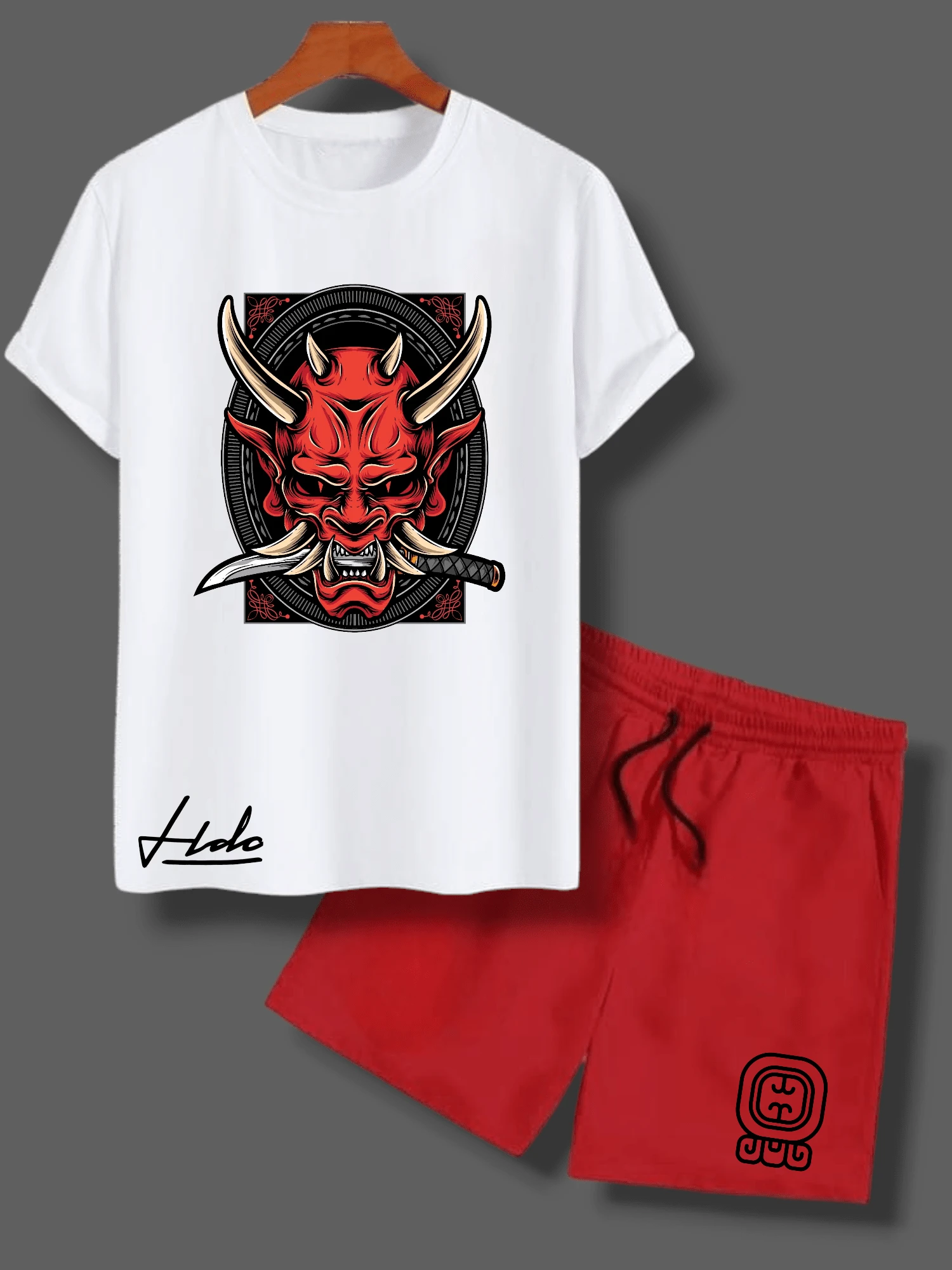 Men T-Shirt Co-Ords - 紅白色 - 查看 1