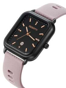 1pc Rebirth Brand Women's Silicone Strap Simple & Fashionable Calendar Quartz Watch For Daily Decoration - Grey - View 6