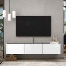 Atelier Mobili Floating TV Stand, Floating Entertainment Center, Floating TV Console, Floating Media Console, Floating TV Stand Wall Mounted - 亮光白/黑色大理石 - 查看 1
