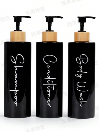 3pcs 16oz Refillable Shampoo And Conditioner Dispenser Bottles - Set Of 3 - Pump Bottle Dispenser For Shampoo, Conditioner, Body Wash - Empty Plastic Refillable Containers For Shower, White And Black Home Bathroom Decor Fall Decor Back To School
