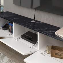 Atelier Mobili Floating TV Stand, Floating Entertainment Center, Floating TV Console, Floating Media Console, Floating TV Stand Wall Mounted - 亮光白/黑色大理石 - 查看 4