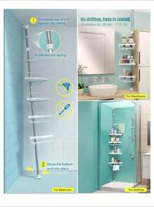 Cesta de ducha de 4 niveles ajustable, para esquina, champú, acondicionador, jabón,Esquinero Organizador Estante De Almacenamiento Para Baño - Blanco - Ver 7