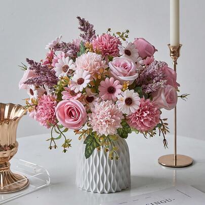 1pc/3pcs Artificial Silk Rose, Daisy, Dandelion Flower Bouquet, Suitable For Wedding, Home Party Decor, Dining Table Centerpiece, Valentine's Day, Gift, Birthday, Graduation Ceremony, Autumn Decoration And More Occasions