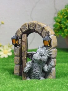 龍花園裝飾樹脂工藝品雕像妖精門庭院藝術戶外和花園太陽能燈光沙開門龍牆雕像戶外裝飾 - 彩色 - 查看 6