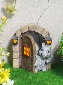 龍花園裝飾樹脂工藝品雕像妖精門庭院藝術戶外和花園太陽能燈光沙開門龍牆雕像戶外裝飾 - 彩色 - 查看 3