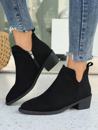 Women's Fashionable & Comfy Chunky Heel Low Heel Boots - Eternal Solid Color - Stylish Ankle Boots