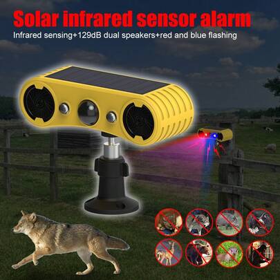 1pc Yellow Solar Powered Alarm Light, Solar Infrared Sensor Lamp, Solar Alarm Light With Flashing, Anti-Theft Animal Repellent, Suitable For Home, Farm, Orchard, Garage