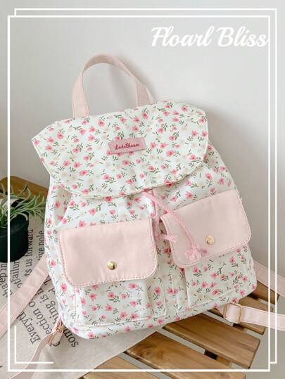 Mochila de lona de moda con estampado floral y gran capacidad, versátil y portátil, con compartimento para portátil, para niñas adolescentes, mujeres universitarias, estudiantes universitarias, de secundaria, de primaria, de la escuela media, para exteriores, viajes, salir y oficina.