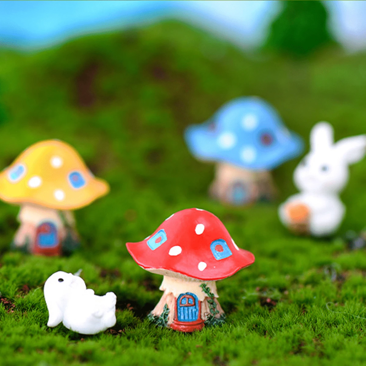 1入組夢幻童話蘑菇屋裝飾樹脂手工藝品小型景觀別墅 - 彩色 - 查看 1