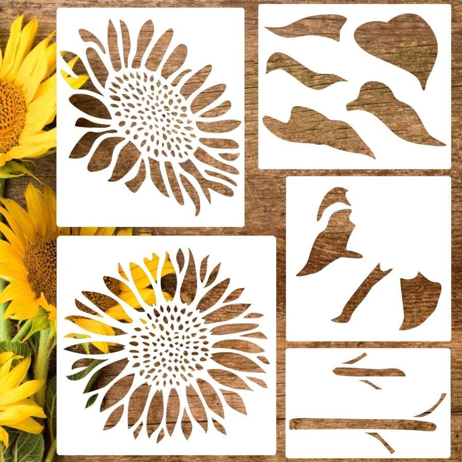 5 Large Sunflower Templates With Stem And Leaf Templates 1 Piece Is ...