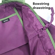 Portable Foldable Shopping Bag With Drawstring Closure For Outdoor Travel, Reusable Tote Bag For Grocery Shopping, And Storage - Burgundy - View 5