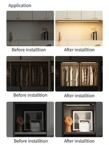 1入組櫥櫃燈+1入組充電線+2入組磁吸片+1份說明書，超薄運動感應智能LED燈，可充電長條式無線櫥櫃、衣櫥、酒櫃磁吸燈條辦公桌燈、學習燈 - 彩色 - 查看 6