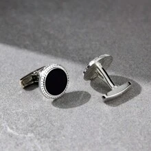 1 par de gemelos redondos clásicos de gota de aceite negro para uso diario de hombres