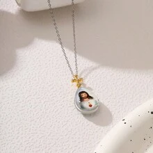 1個個性化設計的人物 & 心形 & 雨滴形玻璃吊墜項鍊,男女均適用,適合於復活節、聖誕節以及日常佩戴