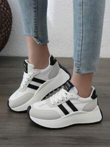 [Thick Soled & Tall Series] Spring Break 2025 New Women's Casual Shoes, White Thick Soled Shoes, Comfortable Sports Shoes, 6cm Height Increase, Party Shoes, Suitable For Petite Women's Sports Style