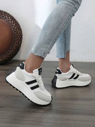 【厚底增高系列】2025春假新款女士休闲鞋白色厚底鞋舒适运动鞋6cm增高派对鞋适合娇小女生运动风格