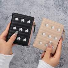 Ví đựng tiền xu ngắn thêu nữ mới, kiểu dáng dễ thương, ví có khóa kéo hai lần, ngăn đựng thẻ đa chức năng - Nhiều màu - Xem 10