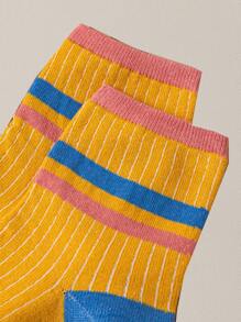 5入組女士顏色塊經典條紋糖果色中筒襪 - 彩色 - 查看 3