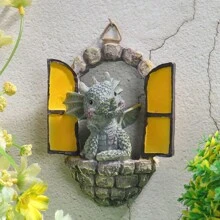 龍花園裝飾樹脂工藝品雕像妖精門庭院藝術戶外和花園太陽能燈光沙開門龍牆雕像戶外裝飾 - 彩色 - 查看 12