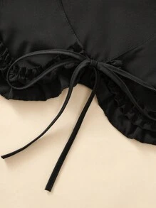 1pc Ladies' Black Fashion Shrug With Wavy Edge Decor, Perfect For Daily Wear Valentine's Day Valentines - Black - View 5