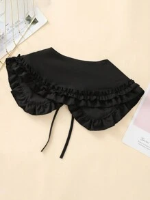 1pc Ladies' Black Fashion Shrug With Wavy Edge Decor, Perfect For Daily Wear Valentine's Day Valentines - Black - View 3