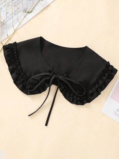 1pc Ladies' Black Fashion Shrug With Wavy Edge Decor, Perfect For Daily Wear Valentine's Day Valentines