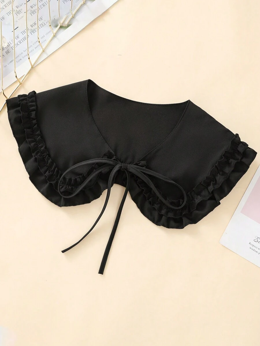 1pc Ladies' Black Fashion Shrug With Wavy Edge Decor, Perfect For Daily Wear Valentine's Day Valentines