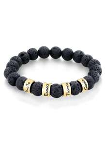 10mm Natural Stone Beads Bracelet For Men, Customized With Stainless Steel Name Bead, Can Engrave Family Surname, Father's Day Gift - Lava - View 7