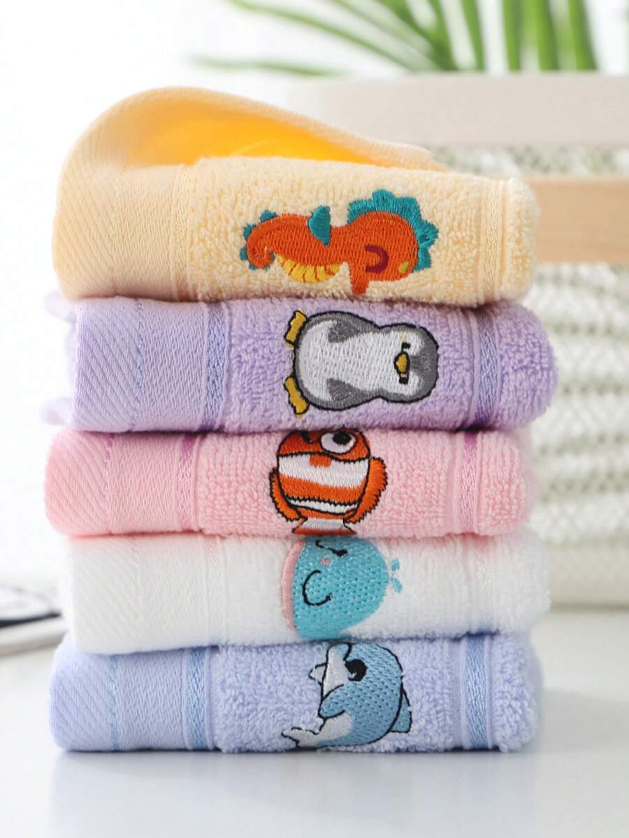 1/3/6/8pcs Pure Cotton Cute Small Rectangular Towels 9.84*17.71 Inches, Embroidered Animal Pattern, Suitable For Men And Women All Seasons, Highly Absorbent, Soft And Quick Drying, Perfect For Bathroom, Kitchen, Holiday Gifts And Home Use