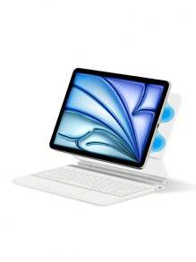 适用于 iPad Air 11 英寸/Air 13 英寸 M2（2024 款）和 iPad Pro 11 英寸/12.9 英寸（2018-2022 款）的葡萄牙语键盘保护套，配备智能保护盖、妙控键盘和彩色背光触控板，白色 - 白色-葡萄牙語 - 查看 9