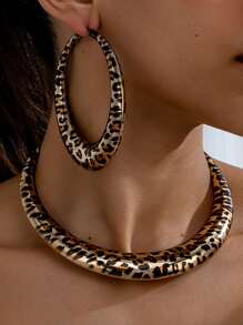 1 套时尚火辣女孩风格夸张耳环，几何豹纹，梅拉德女士耳环项链套装 - 豹紋 - 查看 12