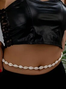 1pc European Style Shell Decor Minimalist Waist Chain, Boho Beach Vacation Waist Belt, Fashion Sexy Waist Accessory For Women, Natural Seashell With Slight Color Variation - White - View 2