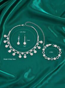 Conjunto de Joias de Casamento da Moda: Colar, Brincos, Pulseira, 4 peças/Conjunto