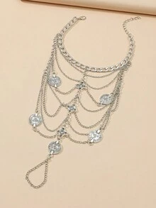 1pc Bohemian Vintage Style Metal Punk Heavy Multi-Layer Chain Tassel Coin Anklet Body Chain - Multi-layer - View 3