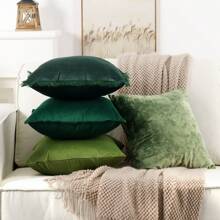 4pcs Velvet Pillow Covers, Multiple Solid Colors, Pillow Inserts Not Included