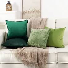 4pcs Velvet Pillow Covers, Multiple Solid Colors, Pillow Inserts Not Included