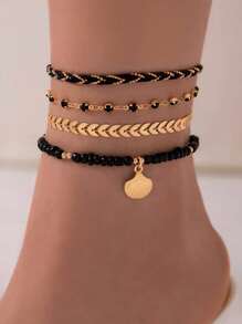 imoli 4 piezas Pulsera tobillera con concha & con diseño de diamante de imitación