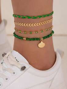 imoli 4 piezas Pulsera tobillera con concha & con diseño de diamante de imitación