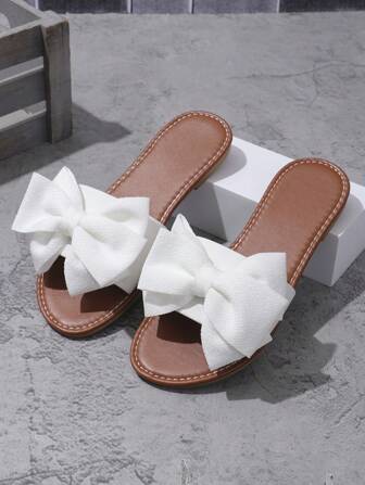2024 Summer New Fashion Bowknot Large Size Beach Slippers For Women, Soft-Sole Valentines