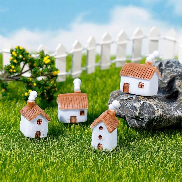 1 Peça/4 peças Decoração Pequena de Resina Casa Amor Mar Chaminé Ornamento Paisagem Miniatura Telhado