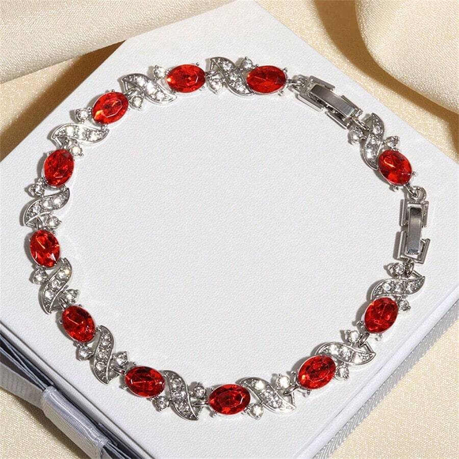 SeuSuk 1 pieza Pulsera roja decorada con diamantes de imitación para mujer, de moda - Rojo - Ver 1
