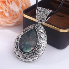 1 mặt dây chuyền hình giọt nước chất lượng cao với hoa văn cổ điển bào ngư tự nhiên ba màu dành cho phụ kiện trưởng thành và độc đoán của nam giới, thích hợp để đeo hàng ngày, trang sức đa năng và thời trang - giọt nước - Xem 11