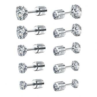 1對時尚不銹鋼方晶鋯石裝飾耳釘適合女士男士日常裝飾