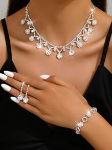Conjunto de Joias de Casamento da Moda: Colar, Brincos, Pulseira, 4 peças/Conjunto