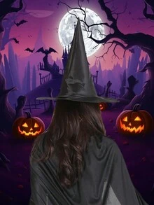 1 pièce Chapeau noir pointu polyvalent à la mode, chapeau d'Halloween - convient pour les représentations dramatiques et les vêtements de festival, chapeau de sorcier de citrouille