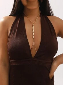 1件时尚性感心形水钻身体链比基尼项链，适合万圣节、夏季、上学、秋季等场合佩戴。 - 金色 - 查看 2